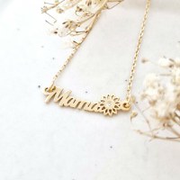 Lantisor mama, simbol floare si Diamant natural - Argint 925 placat cu Aur Galben 18K - 1