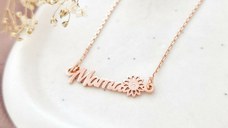 Lantisor mama, simbol floare si Diamant natural - Argint 925 placat cu Aur Roz 18K