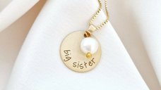 Lantisor My Sister – Argint 925 placat cu Aur Galben 18K si charm picatura de Perla