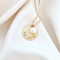 Lantisor My Sister – Argint 925 placat cu Aur Galben 18K si charm picatura de Perla - 1