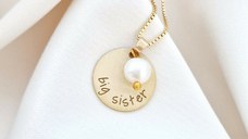 Lantisor My Sister – Argint 925 placat cu Aur Galben 18K si charm picatura de Perla