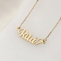 Lănțișor Nume cu Inimă - Font Romantic - Argint 925 cu Aur Galben 18K - 1