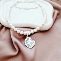 Lantisor Perlele Iubirii Materne - Model cu lant zale dreptunghiulare, inima si perle - Argint 925 - 1