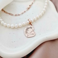 Lantisor Perlele Iubirii Materne - Model cu lant zale dreptunghiulare, pandantiv inima si perle - Argint 925 placat cu Aur roz 18K - 1