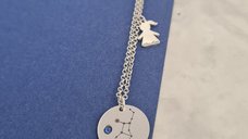 Lantisor personalizat - 3 Elemente - Banut cu constelatie, inima cu initiala si silueta cu nume - Argint 925 - Cristal Swarovski