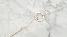 Lantisor personalizat - Cerc decupat cu cristal Swarovski si placuta - Model lariat Y - Argint 925