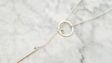 Lantisor personalizat - Cerc decupat cu cristal Swarovski si placuta - Model lariat Y - Argint 925