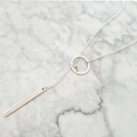 Lantisor personalizat - Cerc decupat cu cristal Swarovski si placuta - Model lariat Y - Argint 925 - 1