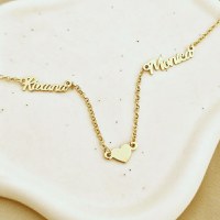 Lantisor personalizat Conexiune - 2 Nume si 1 Inimioara - Argint 925 placat cu Aur galben 18K - 1