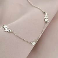 Lantisor personalizat Conexiune - 2 Nume si 1 Inimioara - Argint 925 - 1