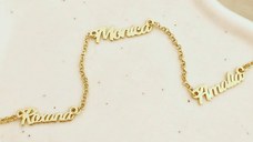 Lantisor personalizat Conexiune - 3 Nume - Argint 925 placat cu Aur galben 18K