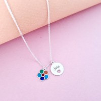 Lantisor personalizat cu 2 pandantive - Floare multicolora cu email - Banut cu nume si inima decupata - Argint 925 - 1
