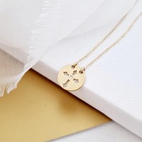 Lantisor personalizat cu Diamant natural - Pandantiv banut cu simbol cruce decupata - Aur Galben 14K - 1