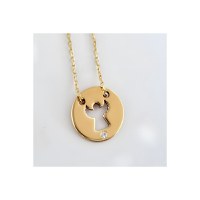 Lantisor personalizat cu Diamant natural - Pandantiv banut ingeras decupat - Aur Galben 14 K - 1