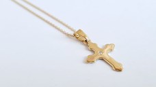 Lantisor personalizat cu Diamant natural - Pandantiv Cruce - Aur Galben 14K