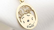 Lantisor personalizat cu Diamant natural - Pandantiv Micul Print decupat si Nume personalizat- Argint 925 placat cu Aur Galben 18K