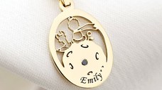 Lantisor personalizat cu Diamant natural - Pandantiv Micul Print decupat si Nume personalizat- Argint 925 placat cu Aur Galben 18K