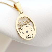 Lantisor personalizat cu Diamant natural - Pandantiv Micul Print decupat si Nume personalizat- Argint 925 placat cu Aur Galben 18K - 1