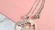 Lantisor personalizat cu Diamant natural - Pandantiv \ Micul Print\ sub cerul instelat - Argint 925 Rodiat