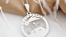 Lantisor personalizat cu Diamant natural - Pandantiv Micul Print vulpea si trandafirul - Argint 925 Rodiat