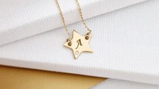 Lantisor personalizat cu Diamant natural - Steluta 12 mm - Aur Galben 14K