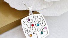 Lantisor personalizat cu nume - Doua pandantive suprapuse - Copacul Vietii - Cristale Swarovski - Argint 925