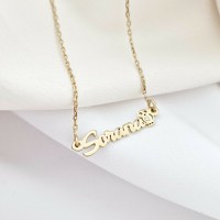 Lantisor personalizat cu Nume si Bufnita decorata cu Diamant natural - Argint 925 placat cu Aur Galben 18K - 1