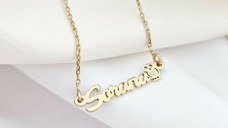 Lantisor personalizat cu Nume si Bufnita decorata cu Diamant natural - Argint 925 placat cu Aur Galben 18K