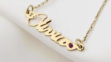 Lantisor personalizat cu Nume si Inima decorata cu rubin - Argint 925 placat cu Aur Galben 18