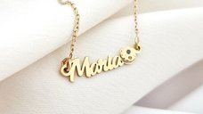 Lantisor personalizat cu Nume si Luna decorata cu diamant natural - Argint 925 placat cu Aur Galben 18K