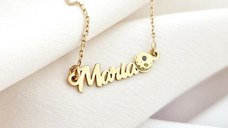 Lantisor personalizat cu Nume si Luna decorata cu diamant natural - Argint 925 placat cu Aur Galben 18K