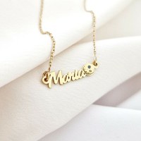 Lantisor personalizat cu Nume si Luna decorata cu diamant natural - Argint 925 placat cu Aur Galben 18K - 1