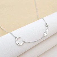 Lantisor personalizat cu Nume si pandantiv lateral Semiluna- Argint 925 - 1