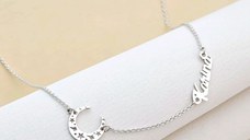 Lantisor personalizat cu Nume si pandantiv lateral Semiluna- Argint 925