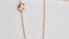Lantisor personalizat cu Nume si pandantiv lateral Unicorn colorat cu email - Argint 925 placat cu Aur Galben 18K