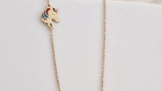 Lantisor personalizat cu Nume si pandantiv lateral Unicorn colorat cu email - Argint 925 placat cu Aur Galben 18K