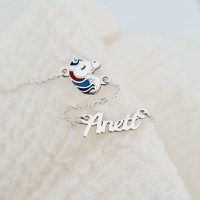 Lantisor personalizat cu Nume si pandantiv lateral Unicorn colorat cu email - Argint 925 - 1