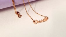 Lantisor personalizat cu Nume, simbol fluture si Diamant natural - Argint 925 placat cu Aur Roz 18K