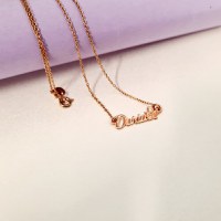 Lantisor personalizat cu Nume, simbol fluture si Diamant natural - Argint 925 placat cu Aur Roz 18K - 1