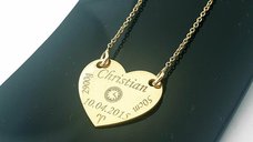Lantisor personalizat cu pandantiv in forma de inima - Aur Galben 14K - 15 mm