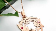Lantisor personalizat - Cuibul nostru - Argint 925 placat cu Aur Roz 18K - Cristale Swarovski