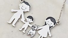 Lantisor Personalizat Familie - 4 Membri cu Bulldog din Argint 925
