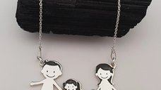 Lantisor Personalizat Familie - 4 Membri cu Vizsla din Argint 925