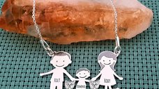 Lantisor Personalizat Familie - 5 Membri cu 2 Yorkshire Terrieri - Argint 925