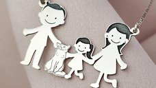 Lantisor Personalizat Familie cu Pisica - Argint 925
