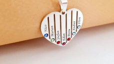 Lantisor Personalizat Inima Familiei cu 7 Nume si Cristale Swarovski - Argint 925