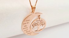 Lantisor personalizat - Luna si copacul vietii - Argint 925 placat cu Aur roz 18k
