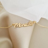 Lantisor personalizat - Nume 5 litere, simbol fluture si Diamant natural - Aur Galben 14 K - 1