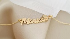 Lantisor personalizat - Nume 5 litere, simbol fluture si Diamant natural - Aur Galben 14 K