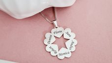 Lantisor personalizat - O stea intre inimi - Gravura 6 nume - Argint 925